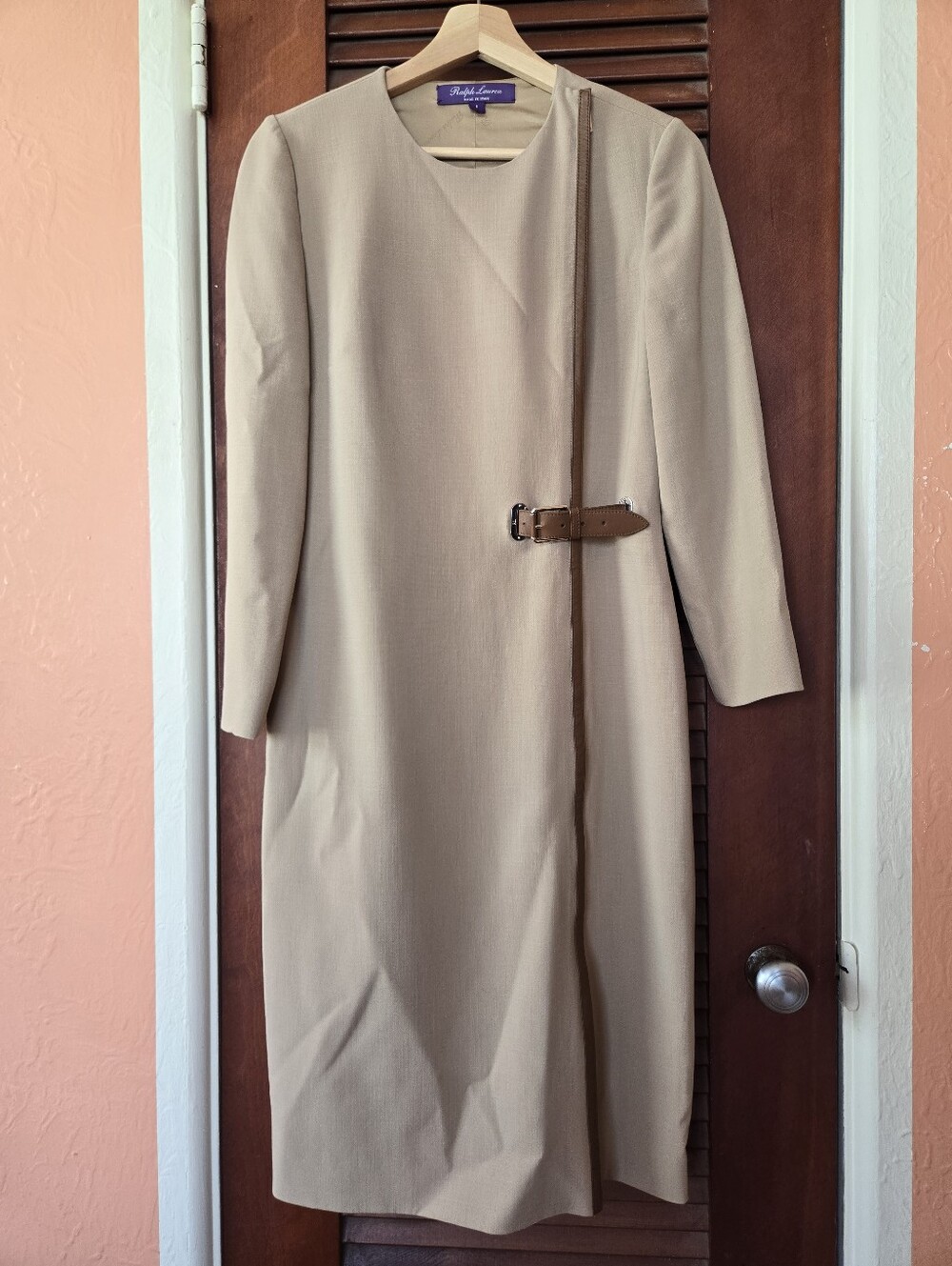 Ralph Lauren Purple Label Belted Wool Evelina Dress Leather Trim Size 6 RARE - Picture 4 of 14